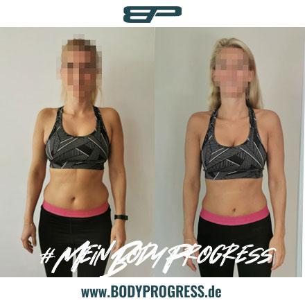 Bodyprogress einer Klientin durch Personal Training und Ernährungsberatung.
